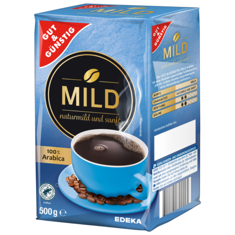 Mletá káva Gold s prírodnou chuťou Gut und Gunstig 100% Arabica 500 g